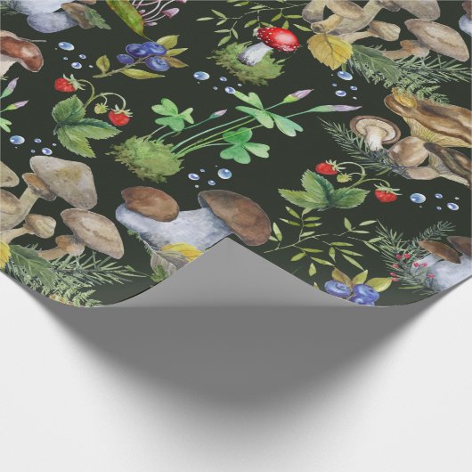 Waterverf Forest Greenery Mushrooms Berries Herfst Cadeaupapier (Hoek)