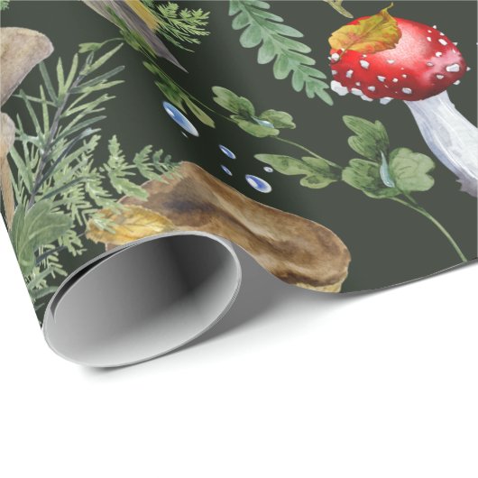 Waterverf Forest Greenery Mushrooms Berries Herfst Cadeaupapier (Rol Hoek)