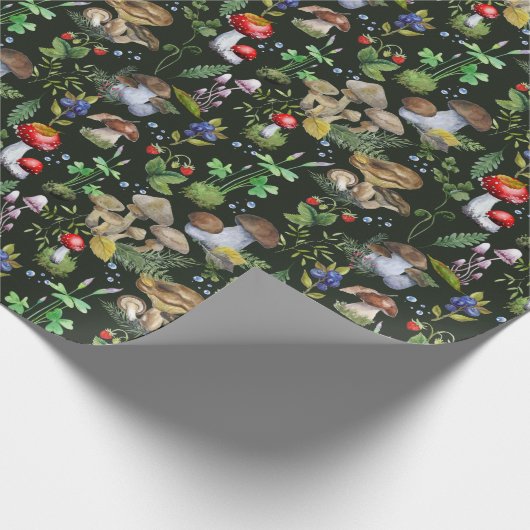 Waterverf Forest Greenery Mushrooms Berries Herfst Cadeaupapier (Hoek)