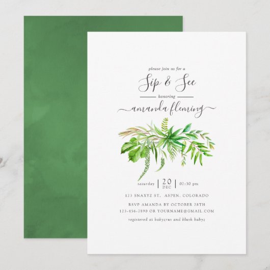 Waterverf Forest Greenery Sip en See Kaart (Voorkant / Achterkant)