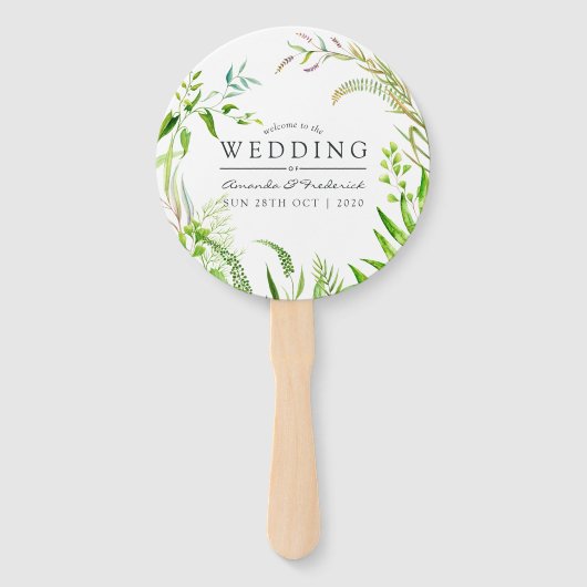 Waterverf Forest Greenery Wedding Favor Handwaaier (Voorkant)