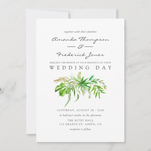 Waterverf Forest Greenery Wedding Invitation Kaart (Voorkant)