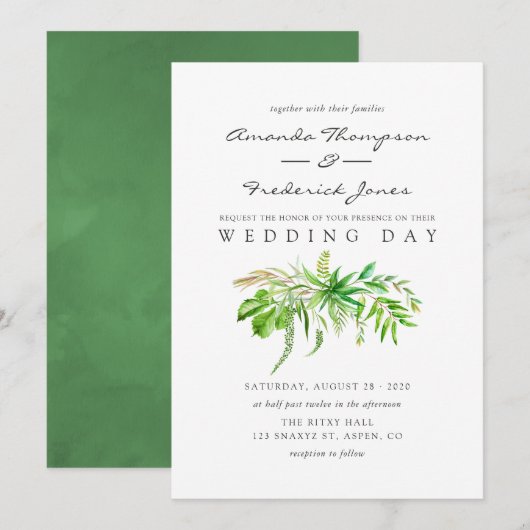 Waterverf Forest Greenery Wedding Invitation Kaart (Voorkant / Achterkant)