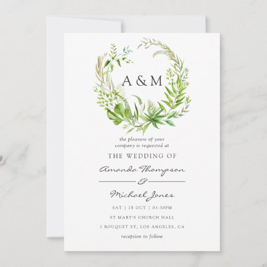 Waterverf Forest Greenery Wedding Invitation Kaart (Voorkant)
