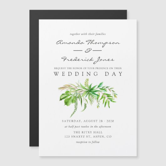 Waterverf Forest Greenery Wedding Invitation Magnetische Uitnodiging (Voorkant / Achterkant)