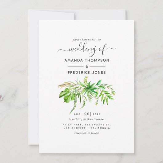 Waterverf Forest Greenery Wedding Kaart (Voorkant)
