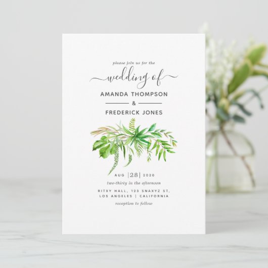 Waterverf Forest Greenery Wedding Kaart (Staand voorkant)