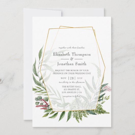 Waterverf Forest Herbarium Geometric Wedding Kaart (Voorkant)