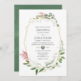 Waterverf Forest Herbarium Geometric Wedding Kaart