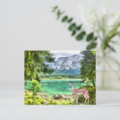 Waterverf Forest Lake Deer Landschap Briefkaart (Staand voorkant)