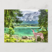Waterverf Forest Lake Deer Landschap Briefkaart (Voorkant)