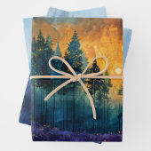 Waterverf Forest mistige dennenbomen ontvlechting Inpakpapier Vel (In situ)