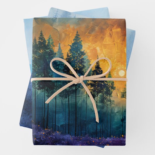 Waterverf Forest mistige dennenbomen ontvlechting Inpakpapier Vel (In situ)