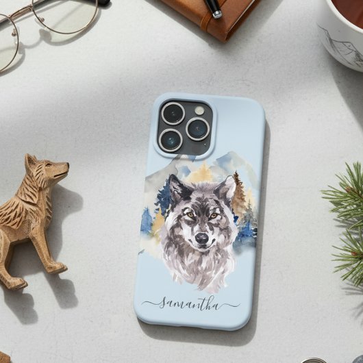 Waterverf Forest Monogram van Beauful Wolf Head Case-Mate iPhone Case