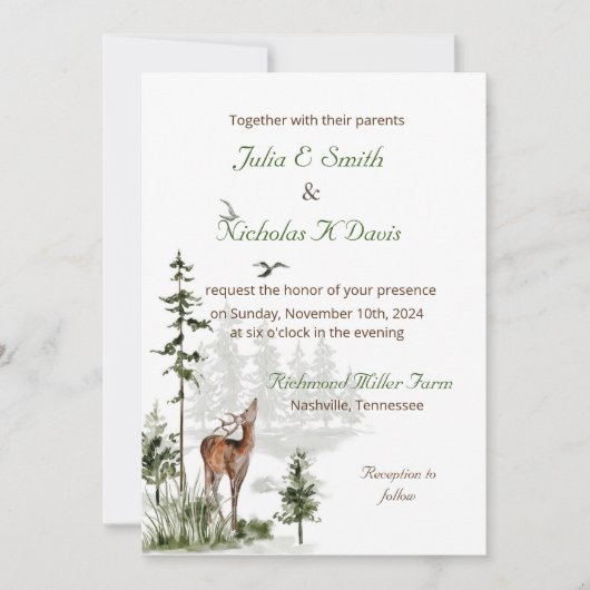 Waterverf Forest Mountain Wedding Invitation Kaart (Voorkant)
