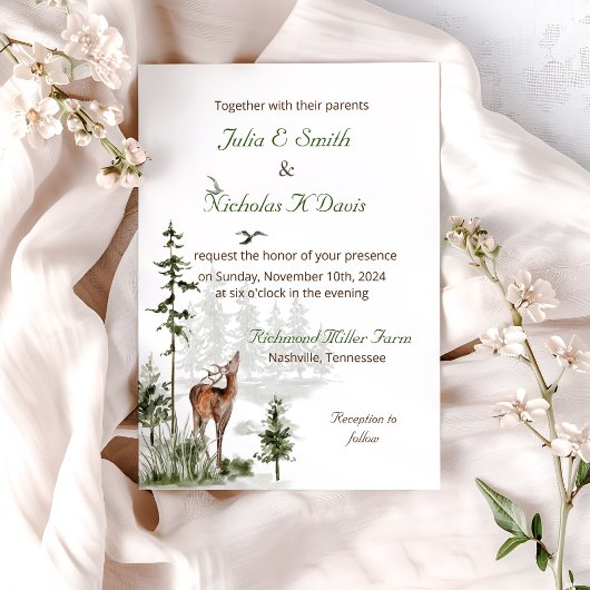 Waterverf Forest Mountain Wedding Invitation Kaart