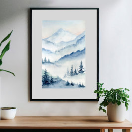 Waterverf Forest Mountains 5 Poster