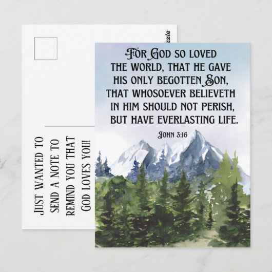 Waterverf Forest Mountains John 3 16 Scripture Briefkaart (Voorkant / Achterkant)