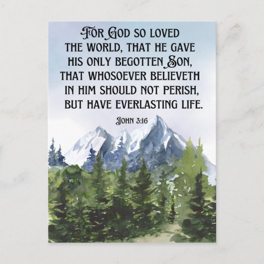 Waterverf Forest Mountains John 3 16 Scripture Briefkaart (Voorkant)