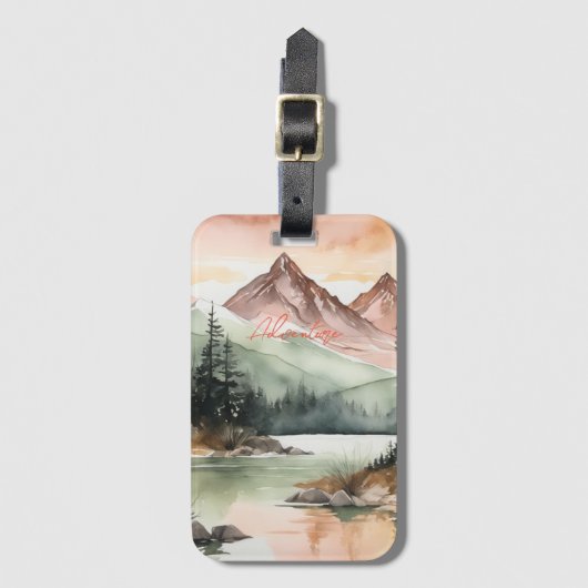 Waterverf Forest Mountains Natuur Bagagelabel (Voorkant (verticaal))