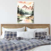 Waterverf Forest Mountains Natuur Canvas Afdruk (Insitu (Slaapkamer))