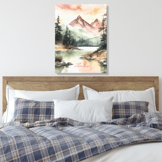 Waterverf Forest Mountains Natuur Canvas Afdruk (Insitu (Slaapkamer))