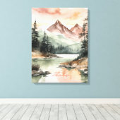 Waterverf Forest Mountains Natuur Canvas Afdruk (Insitu (Houten vloer))