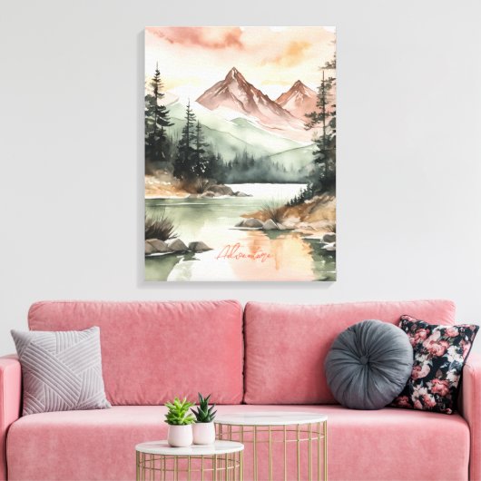 Waterverf Forest Mountains Natuur Canvas Afdruk (Insitu (Woonkamer))