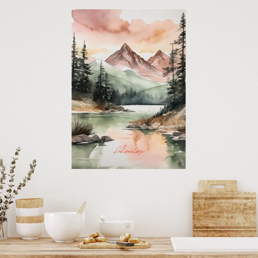 Waterverf Forest Mountains Natuur Poster (Keuken)