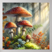 Waterverf Forest Mushrooms Foliage Fungi Art Poster (Voorkant)
