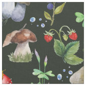 Waterverf Forest Mushrooms Greenery Berry Pattern Stof (Close Up)