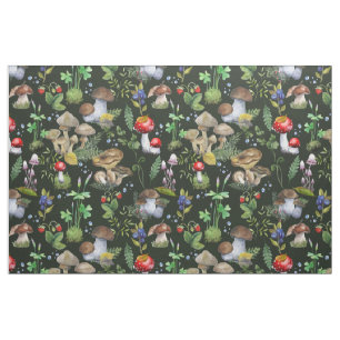 Waterverf Forest Mushrooms Greenery Berry Pattern Stof