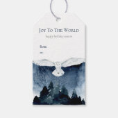 Waterverf Forest Owl Joy Kerstblauw sneeuw Cadeaulabel (Voorkant)
