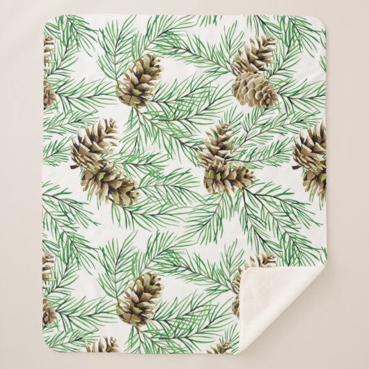 Waterverf Forest Pine Needles Cones Trees Natuur Sherpa Deken (Voorkant)