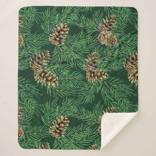 Waterverf Forest Pine Needles Cones Trees Natuur Sherpa Deken (Voorkant)