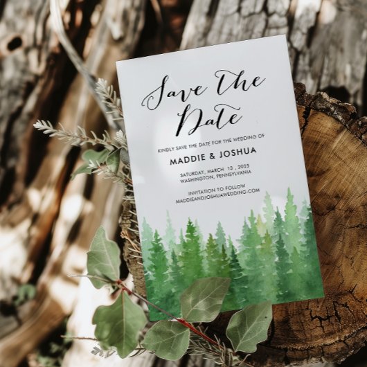 Waterverf Forest Pine Trees Foto Sla de datum op Save The Date