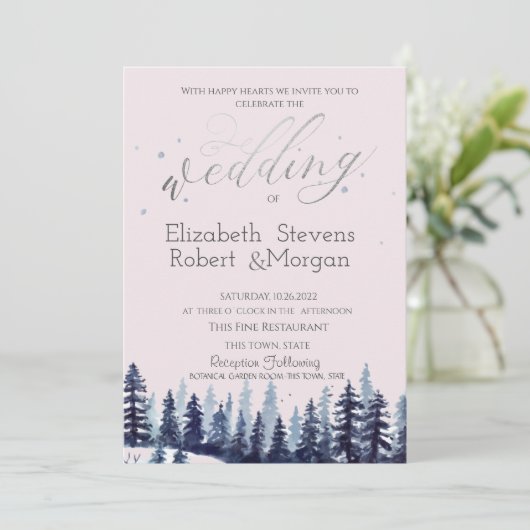 Waterverf Forest Pine Trees Wedding Kaart (Staand voorkant)