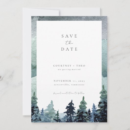 Waterverf Forest Save the Date Woodland Green Kaart (Voorkant)