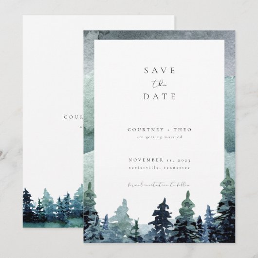 Waterverf Forest Save the Date Woodland Green Kaart (Voorkant / Achterkant)