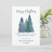 Waterverf Forest Snow Merry Kerstfeestdag Feestdagenkaart (Staand voorkant)