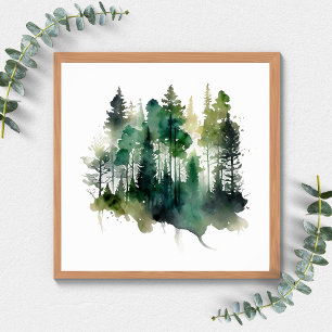 Waterverf Forest Trees Natuur Green Browns Poster