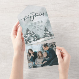 Waterverf Forest | Vroegere kerstfoto All In One Uitnodiging