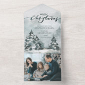 Waterverf Forest | Vroegere kerstfoto All In One Uitnodiging (Binnen)