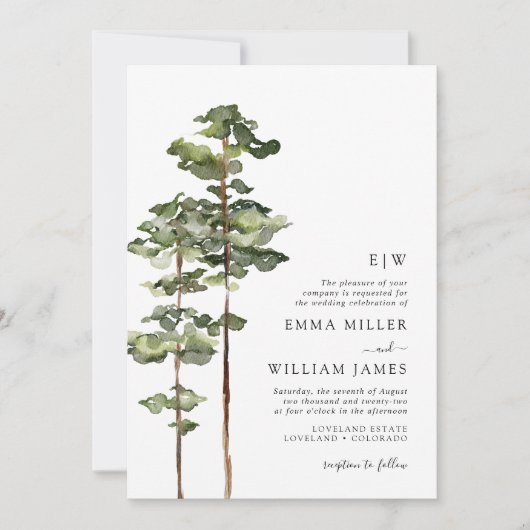 Waterverf Forest Wedding Invitation Kaart (Voorkant)