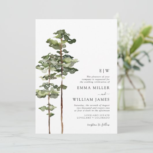 Waterverf Forest Wedding Invitation Kaart (Staand voorkant)
