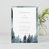 Waterverf Forest Wedding Invitation Woodsy Trees Kaart (Staand voorkant)