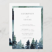 Waterverf Forest Wedding Invitation Woodsy Trees Kaart (Voorkant / Achterkant)
