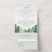 Waterverf Forest Wedding met bomen en landschap All In One Uitnodiging (Binnen)