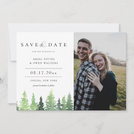 Waterverf Forest Wedding Save the Date Photo Aankondiging (Voorkant)