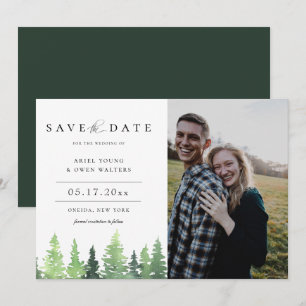 Waterverf Forest Wedding Save the Date Photo Aankondiging